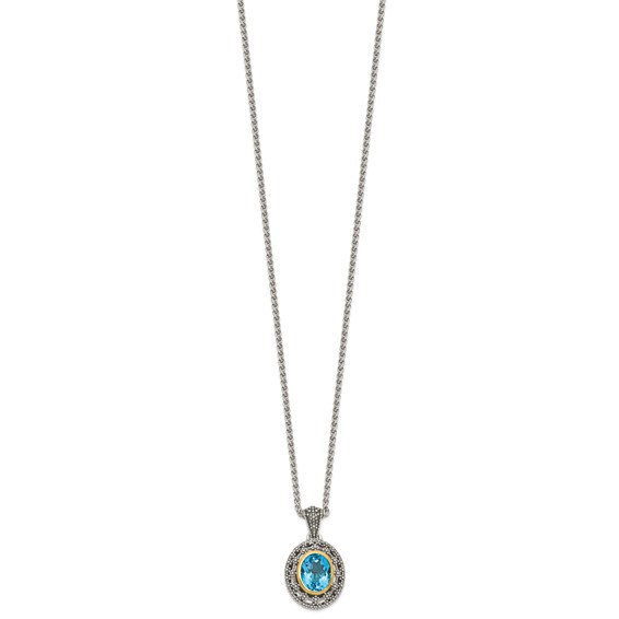 Shey Couture Sterling Silver with 14K Accent 18 Inch Antiqued Light Swiss Blue Topaz Oval Necklace