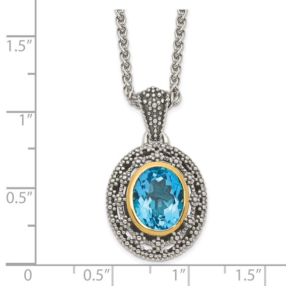 Shey Couture Sterling Silver with 14K Accent 18 Inch Antiqued Light Swiss Blue Topaz Oval Necklace