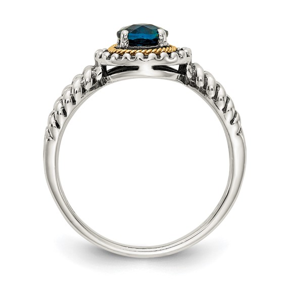 Shey Couture Sterling Silver with 14K Accent Antiqued Round London Blue Topaz Ring