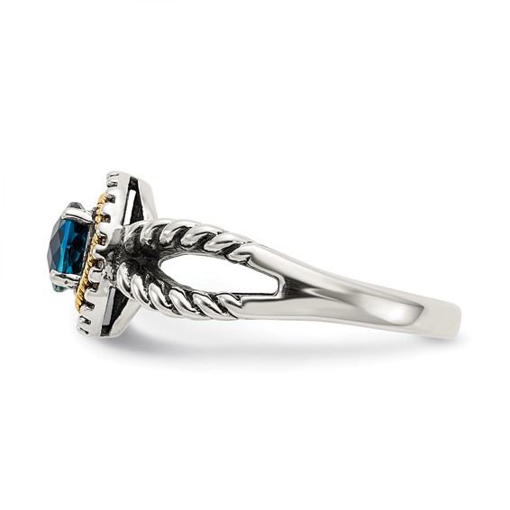 Shey Couture Sterling Silver with 14K Accent Antiqued Round London Blue Topaz Ring