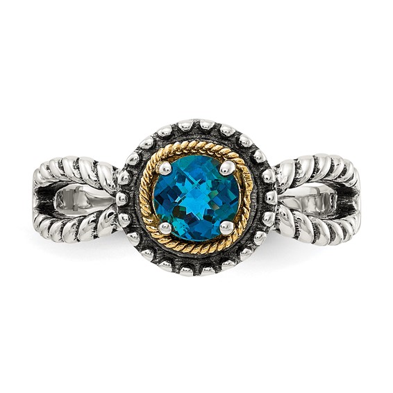 Shey Couture Sterling Silver with 14K Accent Antiqued Round London Blue Topaz Ring