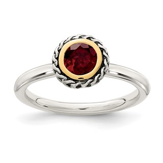 Sterling Silver w/ 14k Polished Gemstone Rings