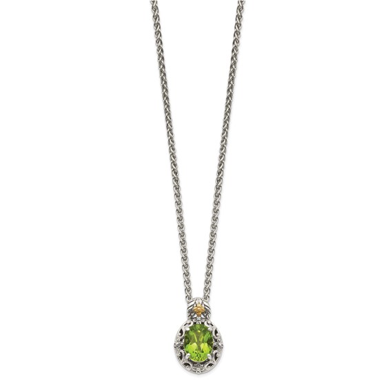 Shey Couture Sterling Silver with 14K Accent 18 Inch Antiqued Oval Peridot Necklace