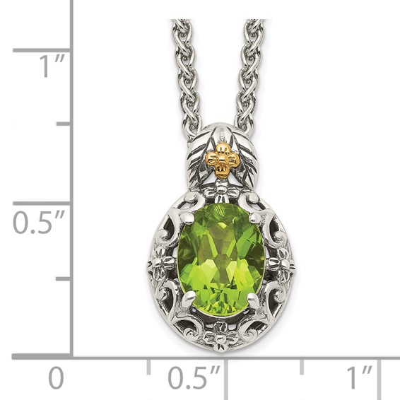 Shey Couture Sterling Silver with 14K Accent 18 Inch Antiqued Oval Peridot Necklace