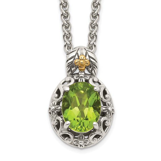 Shey Couture Sterling Silver with 14K Accent 18 Inch Antiqued Oval Peridot Necklace