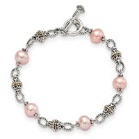 Shey Couture Sterling Silver Bracelet with 14K Accent Antiqued 9-10mm Freshwater Cultured Pink Pearl, 7.5" view 4