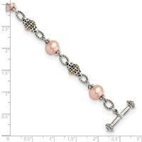 Shey Couture Sterling Silver Bracelet with 14K Accent Antiqued 9-10mm Freshwater Cultured Pink Pearl, 7.5" view 3