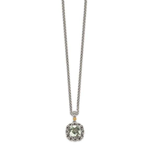 Shey Couture Sterling Silver with 14K Accent 18 Inch Antiqued Cushion Green Quartz Necklace