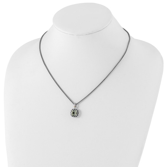 Shey Couture Sterling Silver with 14K Accent 18 Inch Antiqued Cushion Green Quartz Necklace