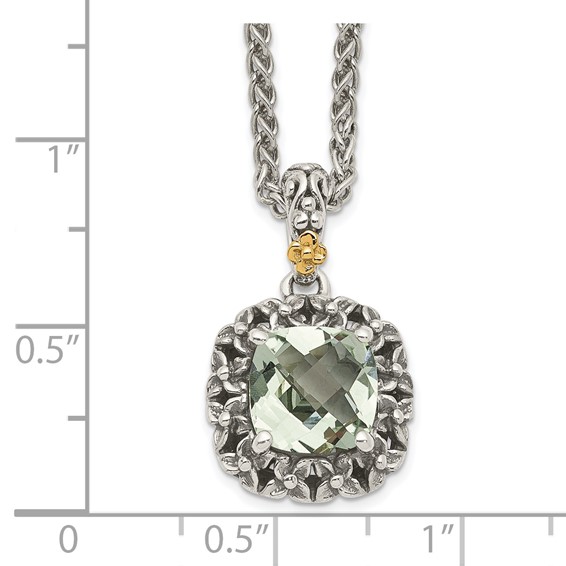 Shey Couture Sterling Silver with 14K Accent 18 Inch Antiqued Cushion Green Quartz Necklace
