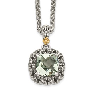 Shey Couture Sterling Silver with 14K Accent 18 Inch Antiqued Cushion Green Quartz Necklace