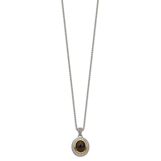 Shey Couture Sterling Silver with 14K Accent 18 Inch Antiqued Oval Bezel Smoky Quartz Necklace