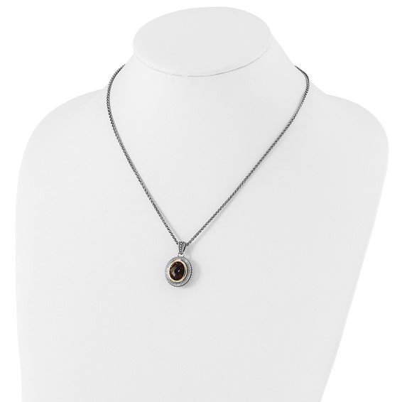 Shey Couture Sterling Silver with 14K Accent 18 Inch Antiqued Oval Bezel Smoky Quartz Necklace