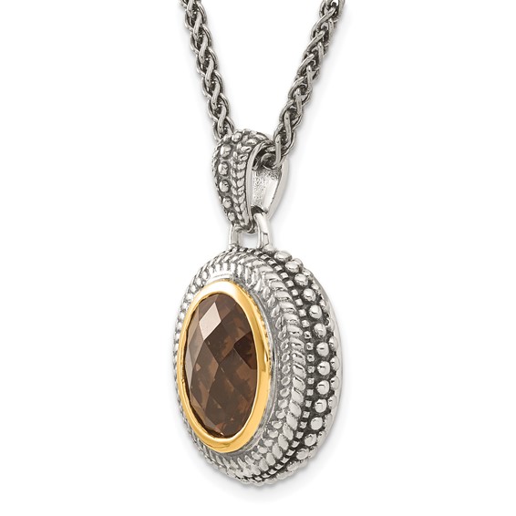 Shey Couture Sterling Silver with 14K Accent 18 Inch Antiqued Oval Bezel Smoky Quartz Necklace