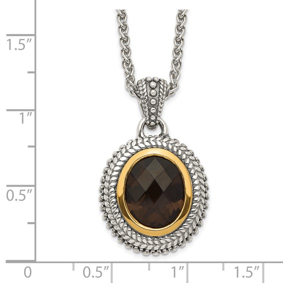 Shey Couture Sterling Silver with 14K Accent 18 Inch Antiqued Oval Bezel Smoky Quartz Necklace