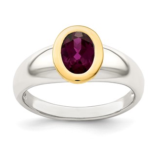 Shey Couture Sterling Silver Rhodium-plated with 14K Accent Oval Bezel Rhodolite Garnet Oval Ring