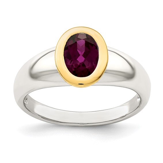 Shey Couture Sterling Silver Rhodium-plated with 14K Accent Oval Bezel Rhodolite Garnet Oval Ring