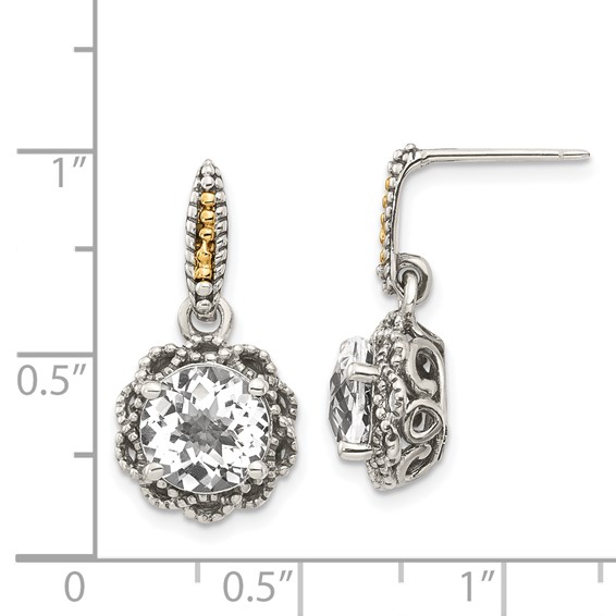 Shey Couture Sterling Silver with 14K Accent Antiqued Round White Topaz Dangle Post Earrings