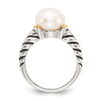Shey Couture Sterling Silver Ring with 14K Accent Antiqued 10mm Button Freshwater Cultured Pearl view 2