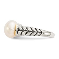 Shey Couture Sterling Silver Ring with 14K Accent Antiqued 10mm Button Freshwater Cultured Pearl view 3