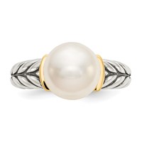 Shey Couture Sterling Silver Ring with 14K Accent Antiqued 10mm Button Freshwater Cultured Pearl view 5