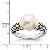 Shey Couture Sterling Silver Ring with 14K Accent Antiqued 10mm Button Freshwater Cultured Pearl view 4
