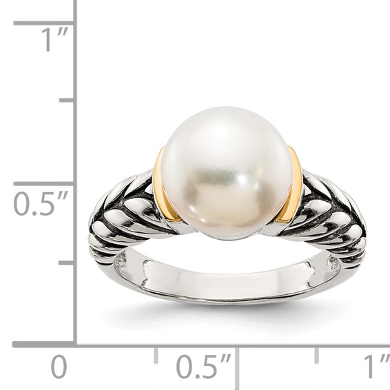 Shey Couture Sterling Silver with 14K Accent Antiqued 10mm Button Freshwater Cultured Pearl Ring