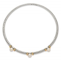 Shey Couture Sterling Silver with 14K Accent 4.5mm Freshwater Cultured Button Pearl Slip-on Bangle Bracelet view 2