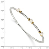 Shey Couture Sterling Silver with 14K Accent 4.5mm Freshwater Cultured Button Pearl Slip-on Bangle Bracelet view 3