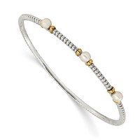 Shey Couture Sterling Silver with 14K Accent 4.5mm Freshwater Cultured Button Pearl Slip-on Bangle Bracelet view 1