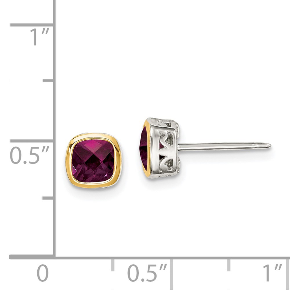 Shey Couture Sterling Silver Rhodium-plated with 14k Accent Rhodolite Garnet Square Stud Earrings (QTC1723)