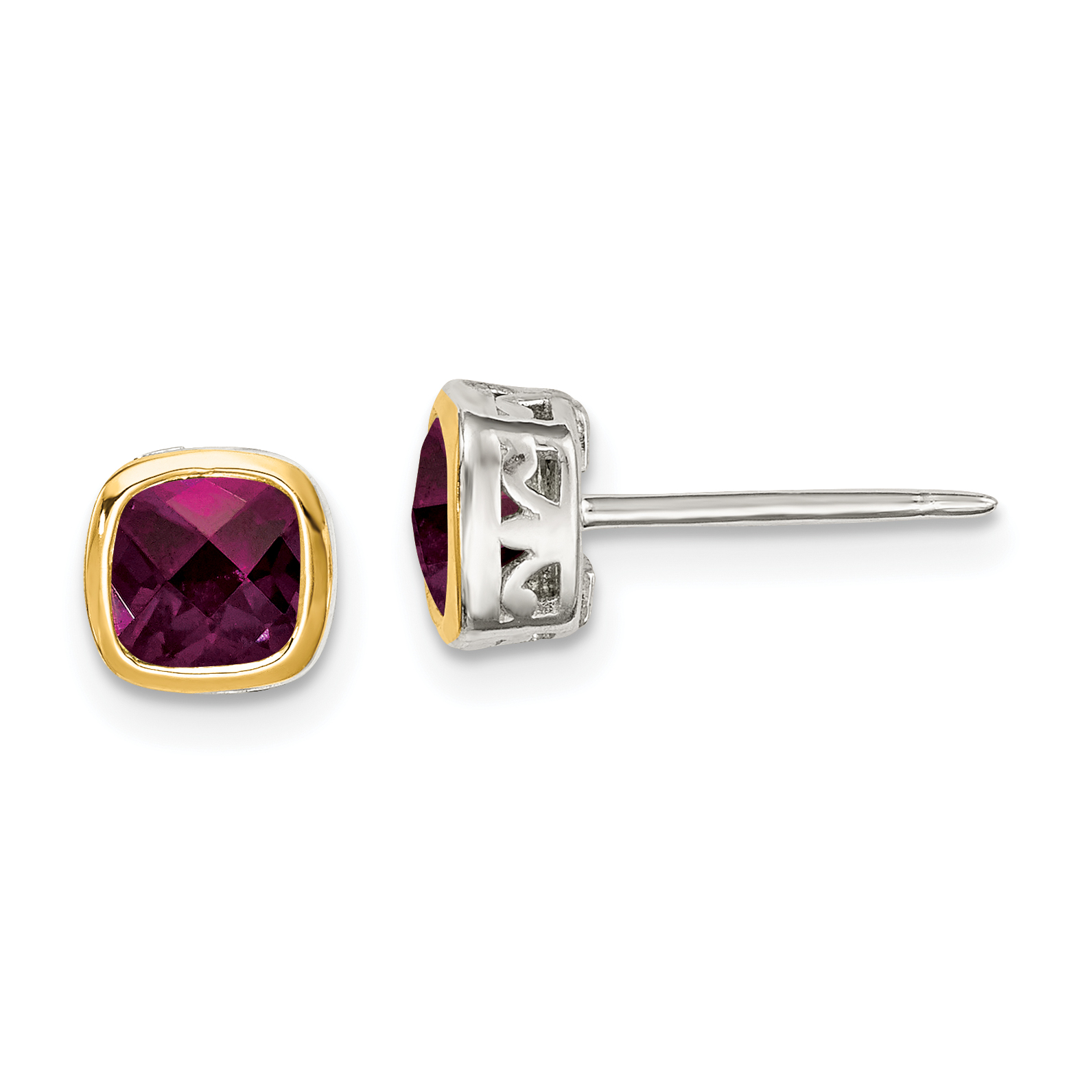 Shey Couture Sterling Silver Rhodium-plated with 14k Accent Rhodolite Garnet Square Stud Earrings (QTC1723)