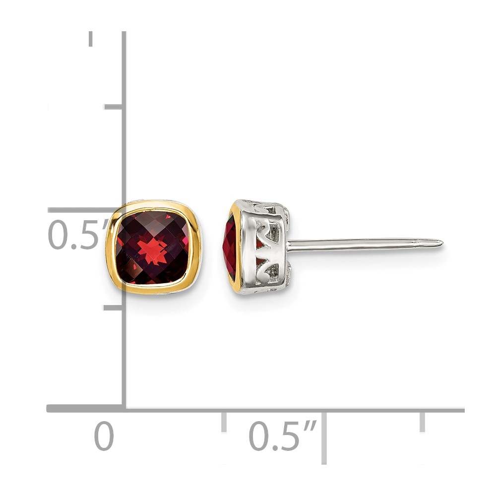 Shey Couture Sterling Silver Rhodium-plated with 14k Accent Garnet Square Stud Earrings (QTC1724)