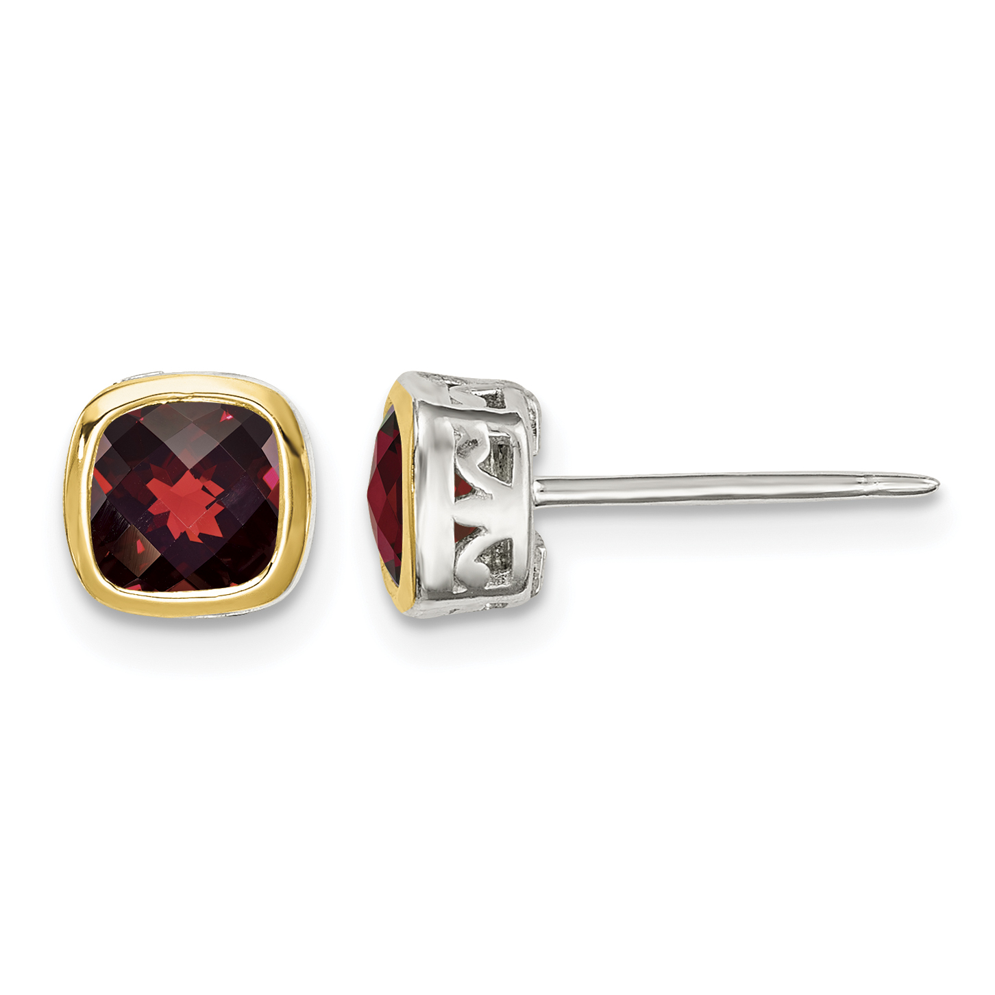 Shey Couture Sterling Silver Rhodium-plated with 14k Accent Garnet Square Stud Earrings (QTC1724)