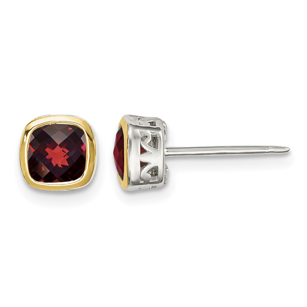Shey Couture Sterling Silver Rhodium-plated with 14k Accent Garnet Square Stud Earrings (QTC1724)