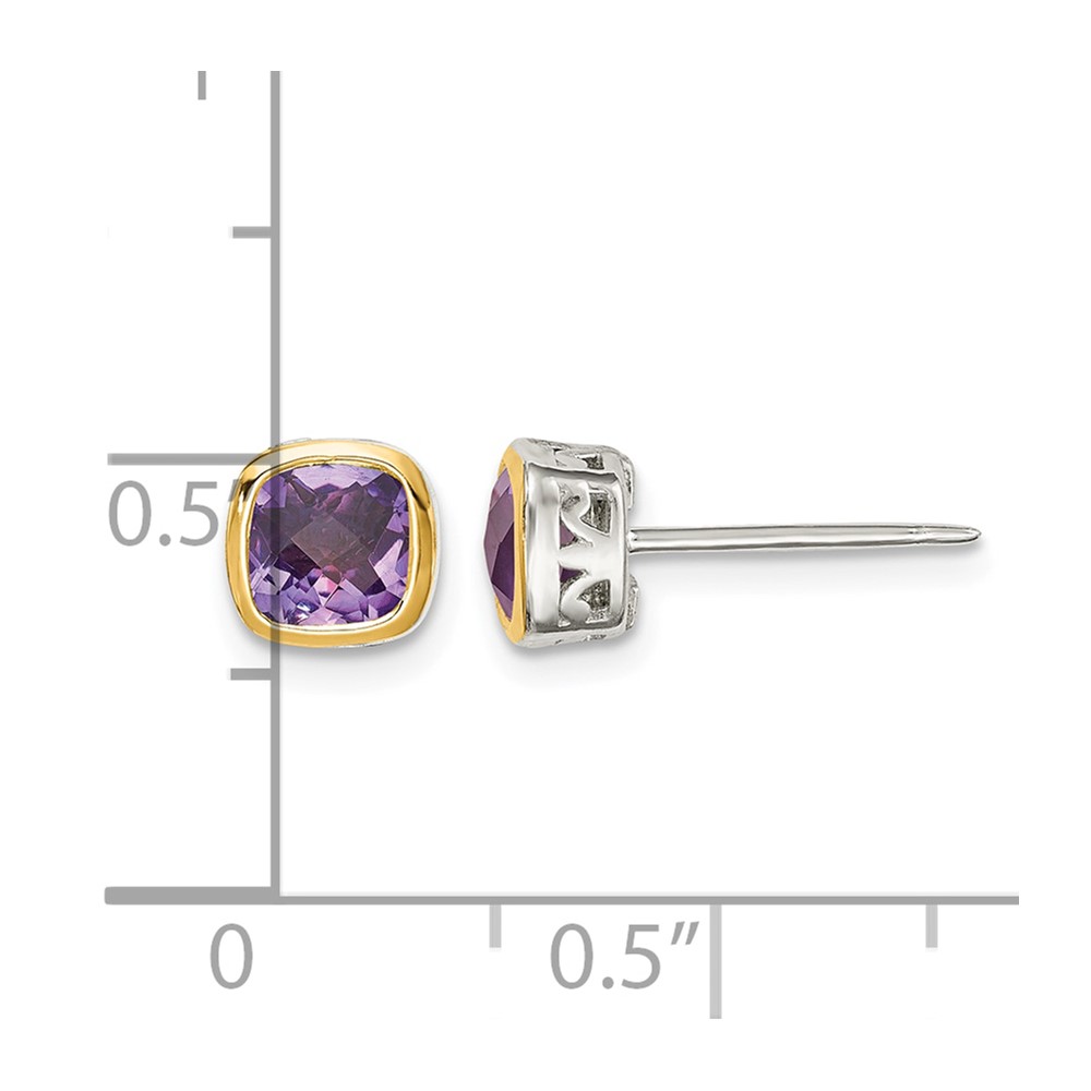 Shey Couture Sterling Silver Rhodium-plated with 14k Accent Amethyst Square Stud Earrings (QTC1725)