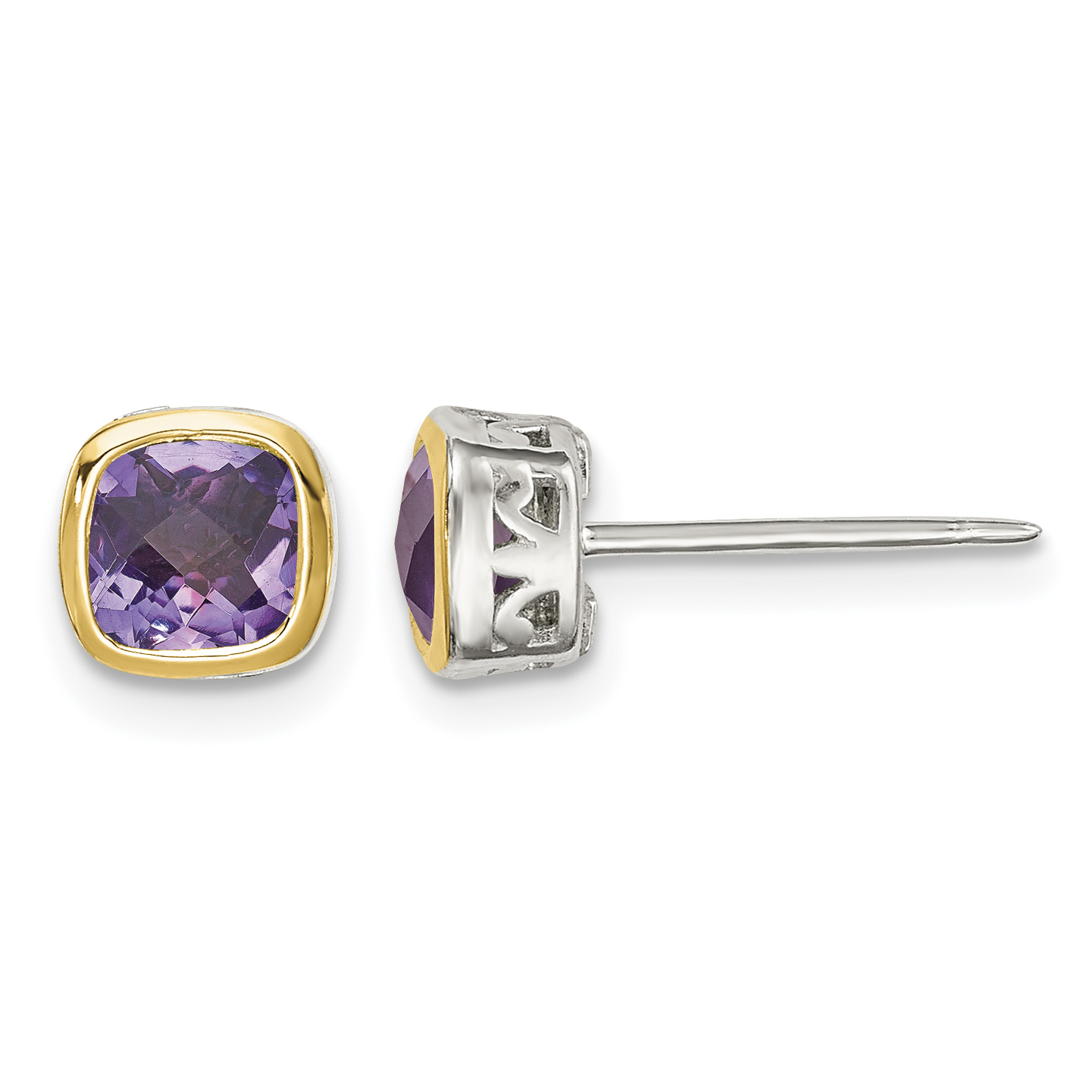 Shey Couture Sterling Silver Rhodium-plated with 14k Accent Amethyst Square Stud Earrings (QTC1725)
