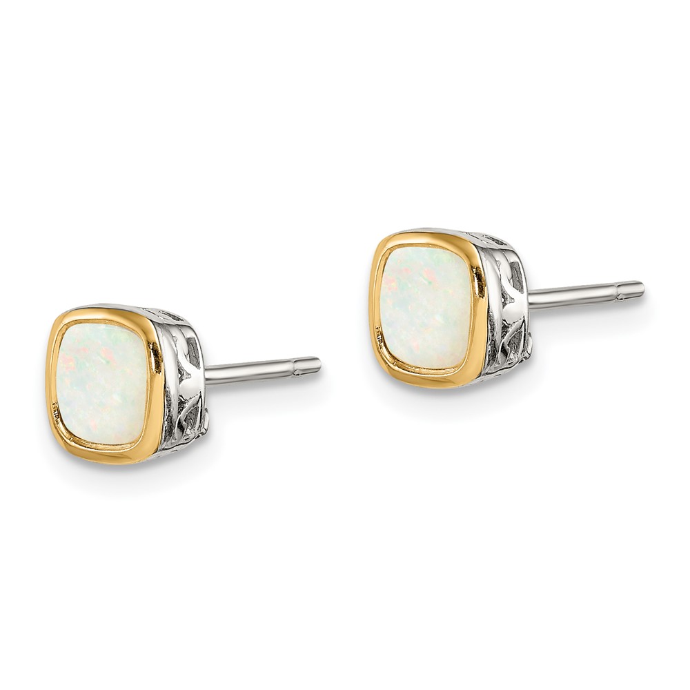 Shey Couture Sterling Silver Rhodium-plated with 14k Accent Milky Opal Square Stud Earrings (QTC1727)
