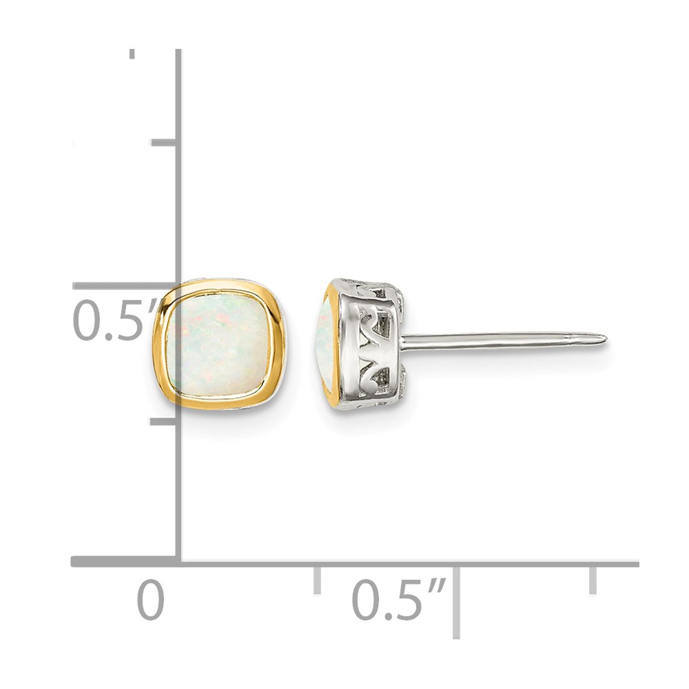 Shey Couture Sterling Silver Rhodium-plated with 14k Accent Milky Opal Square Stud Earrings (QTC1727)