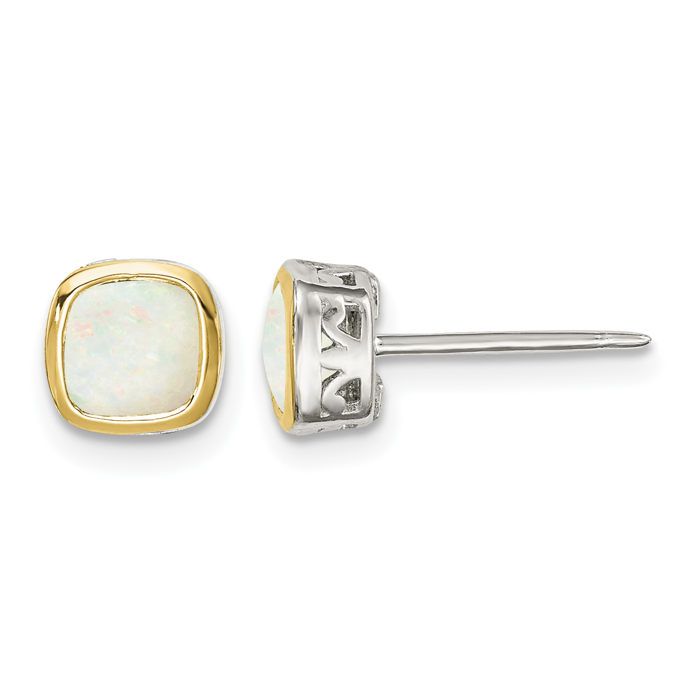Shey Couture Sterling Silver Rhodium-plated with 14k Accent Milky Opal Square Stud Earrings (QTC1727)