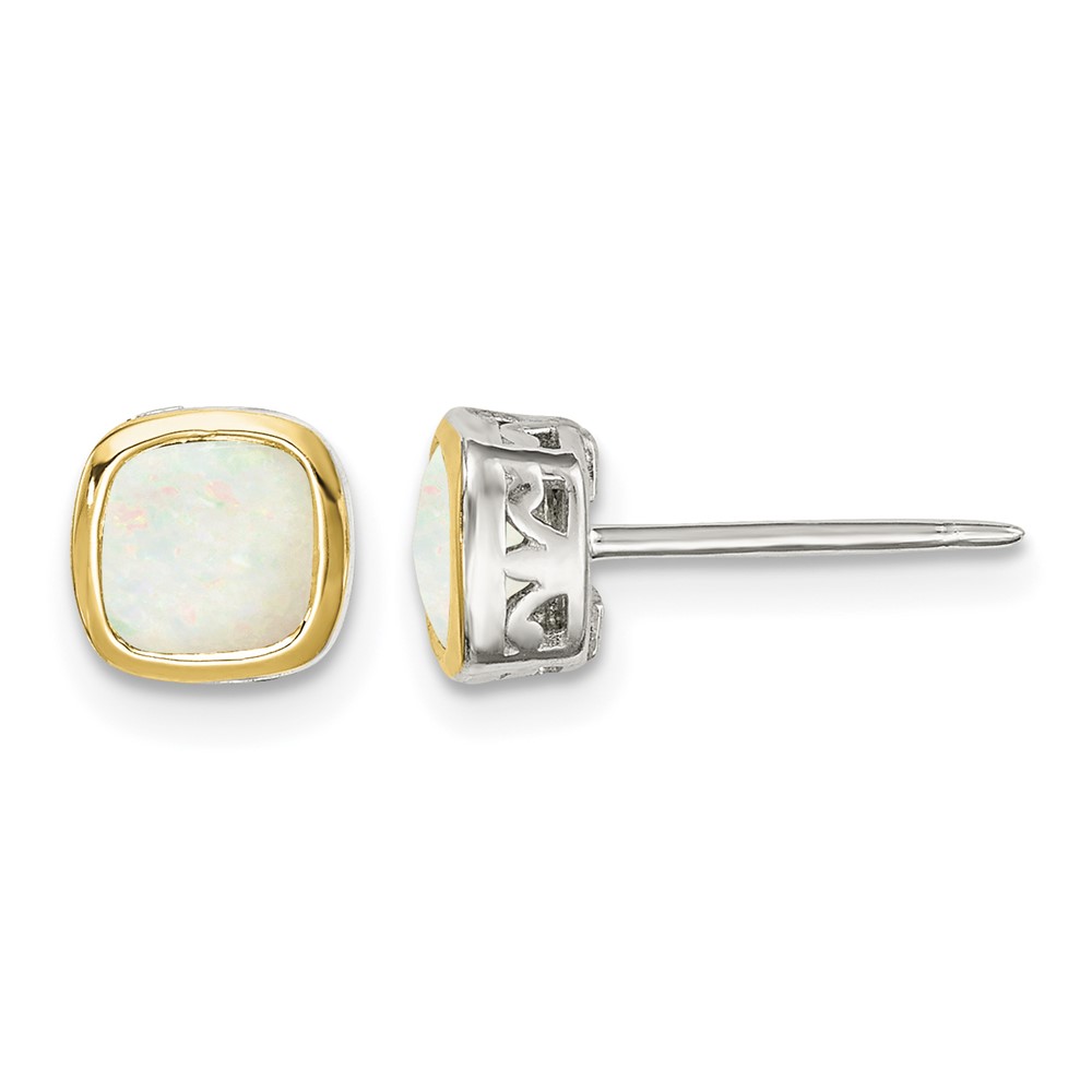 Shey Couture Sterling Silver Rhodium-plated with 14k Accent Milky Opal Square Stud Earrings (QTC1727)