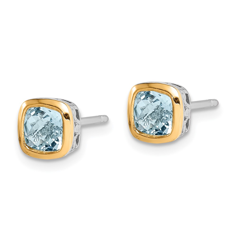 Shey Couture Sterling Silver Rhodium-plated with 14k Accent Aquamarine Square Stud Earrings (QTC1728)