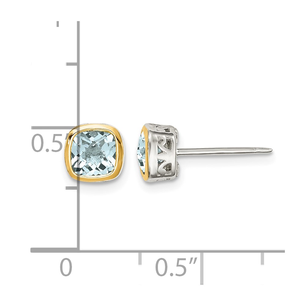 Shey Couture Sterling Silver Rhodium-plated with 14k Accent Aquamarine Square Stud Earrings (QTC1728)