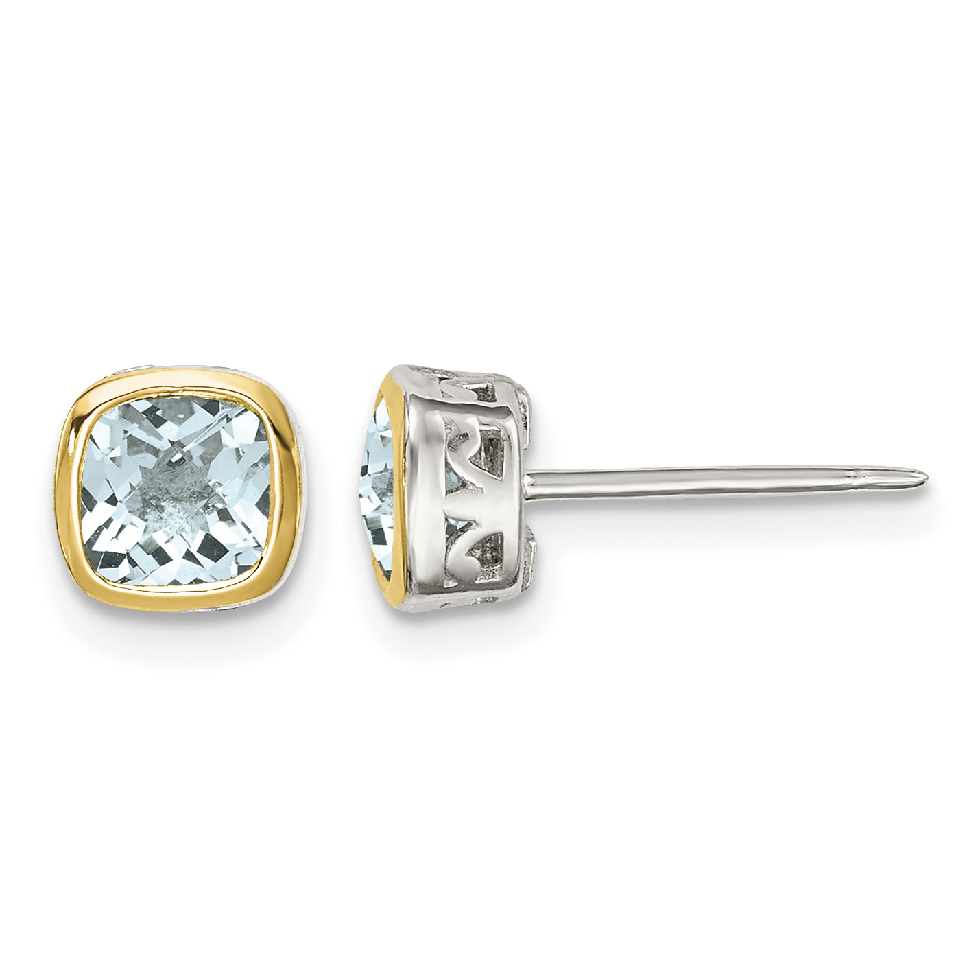 Shey Couture Sterling Silver Rhodium-plated with 14k Accent Aquamarine Square Stud Earrings (QTC1728)