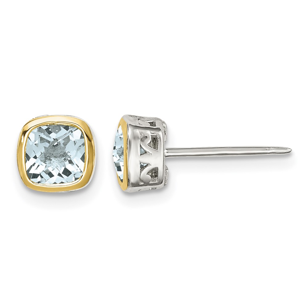 Shey Couture Sterling Silver Rhodium-plated with 14k Accent Aquamarine Square Stud Earrings (QTC1728)