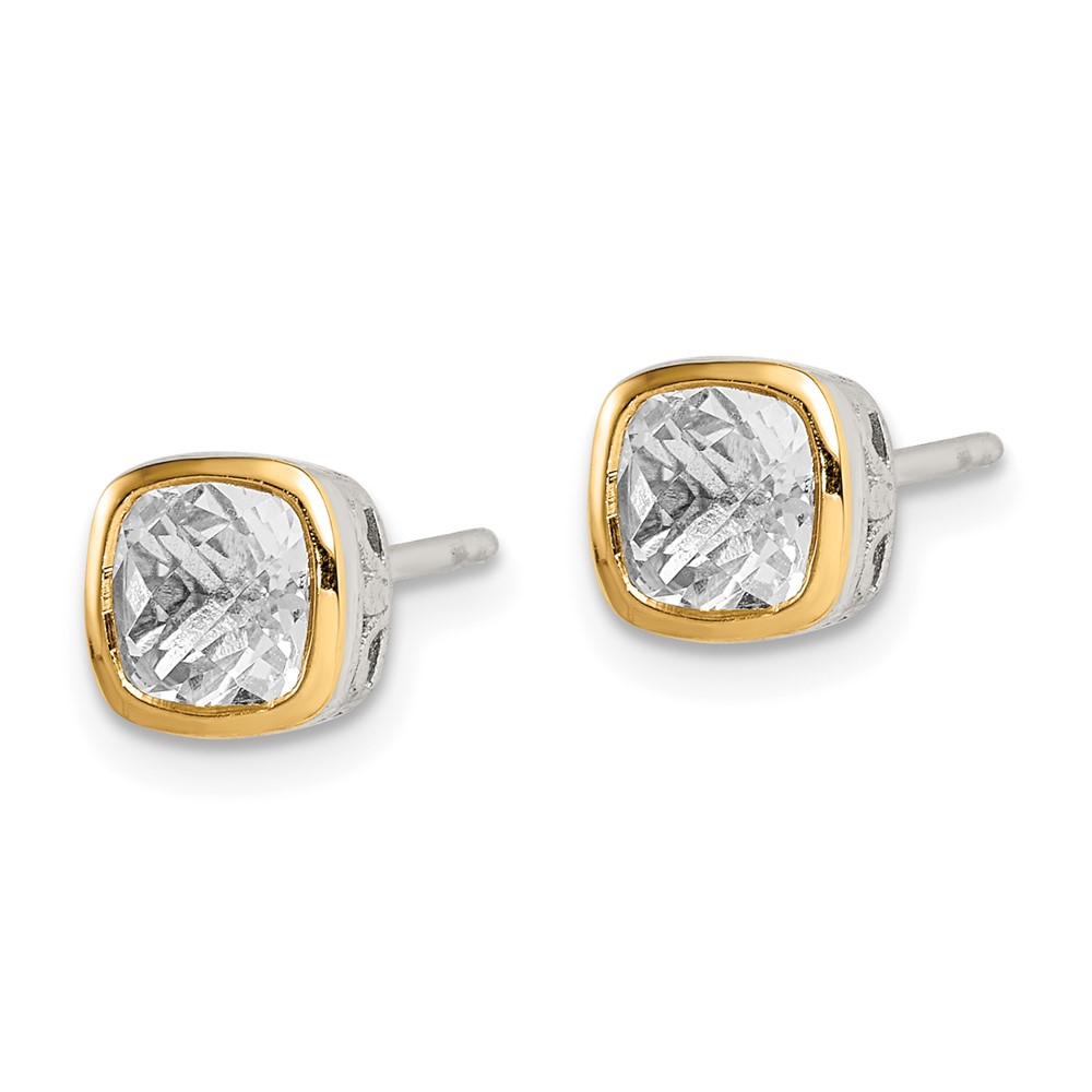 Shey Couture Sterling Silver Rhodium-plated with 14k Accent White Topaz Square Stud Earrings (QTC1729)