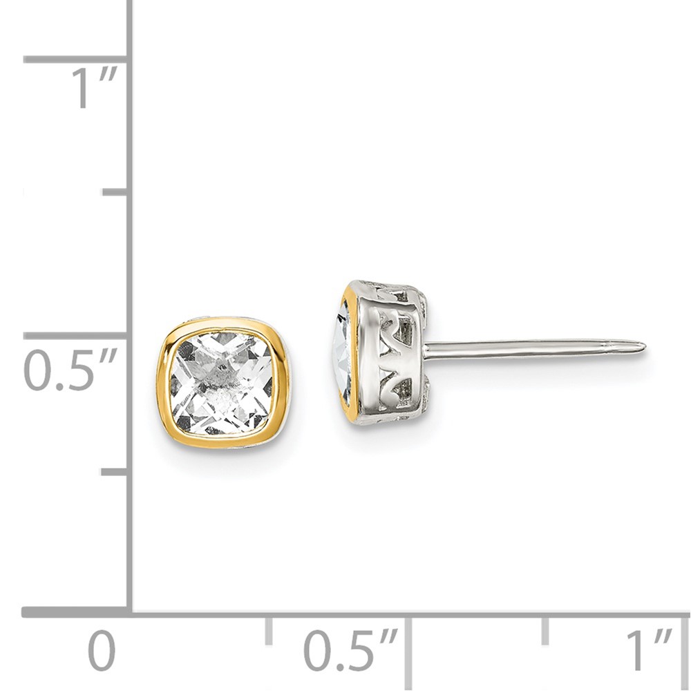 Shey Couture Sterling Silver Rhodium-plated with 14k Accent White Topaz Square Stud Earrings (QTC1729)