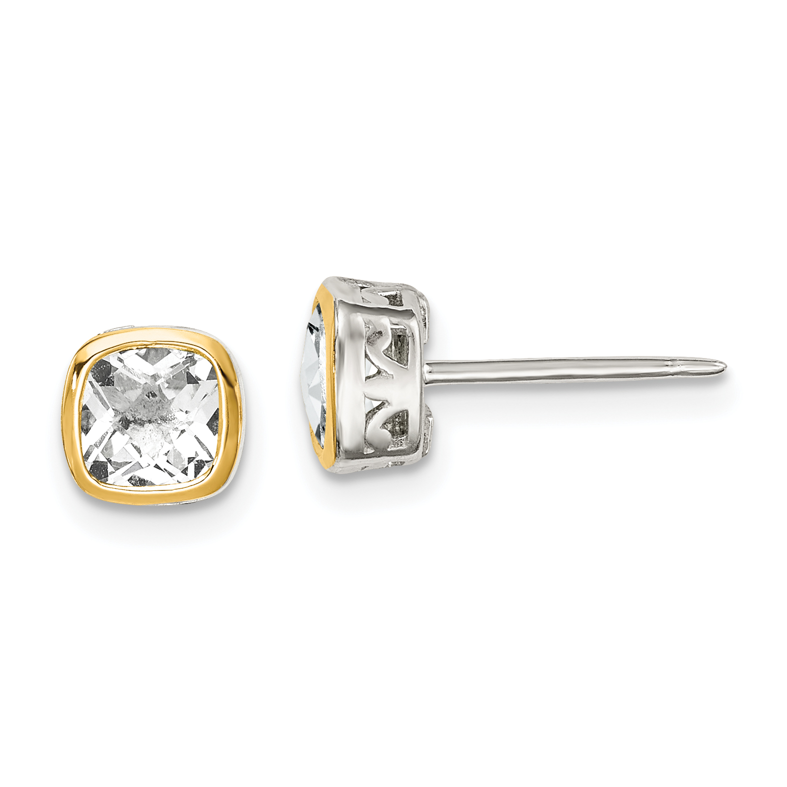 Shey Couture Sterling Silver Rhodium-plated with 14k Accent White Topaz Square Stud Earrings (QTC1729)