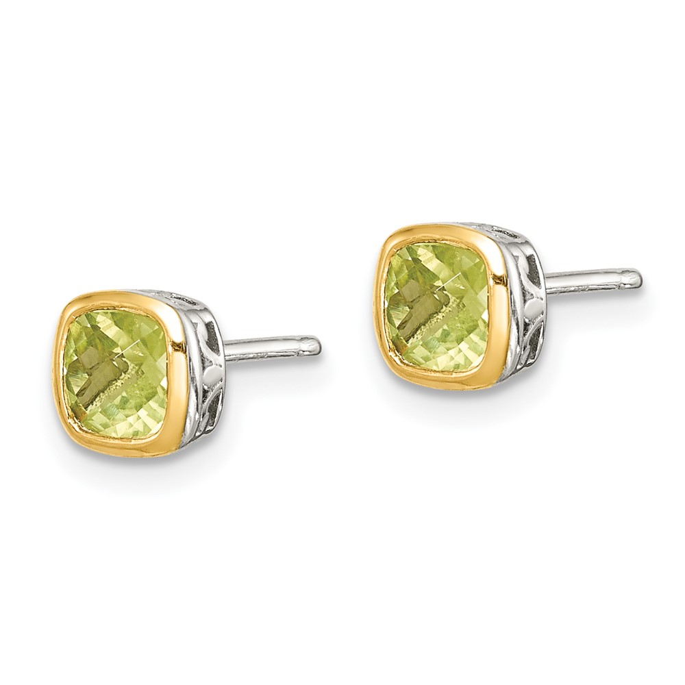 Shey Couture Sterling Silver Rhodium-plated with 14k Accent Peridot Square Stud Earrings (QTC1731)