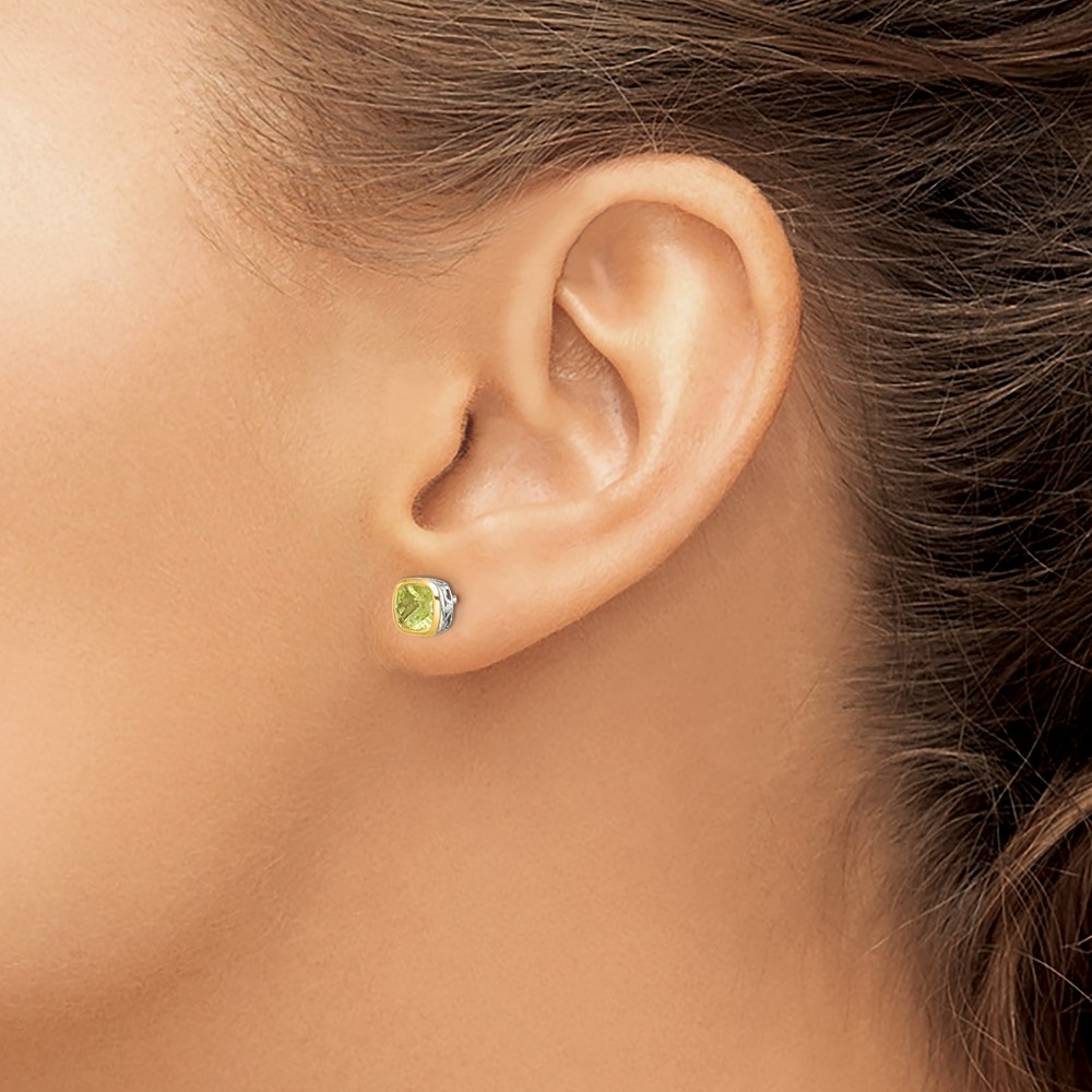 Shey Couture Sterling Silver Rhodium-plated with 14k Accent Peridot Square Stud Earrings (QTC1731)